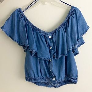 Streetwear Society Soft Denim Off the Shoulder Top